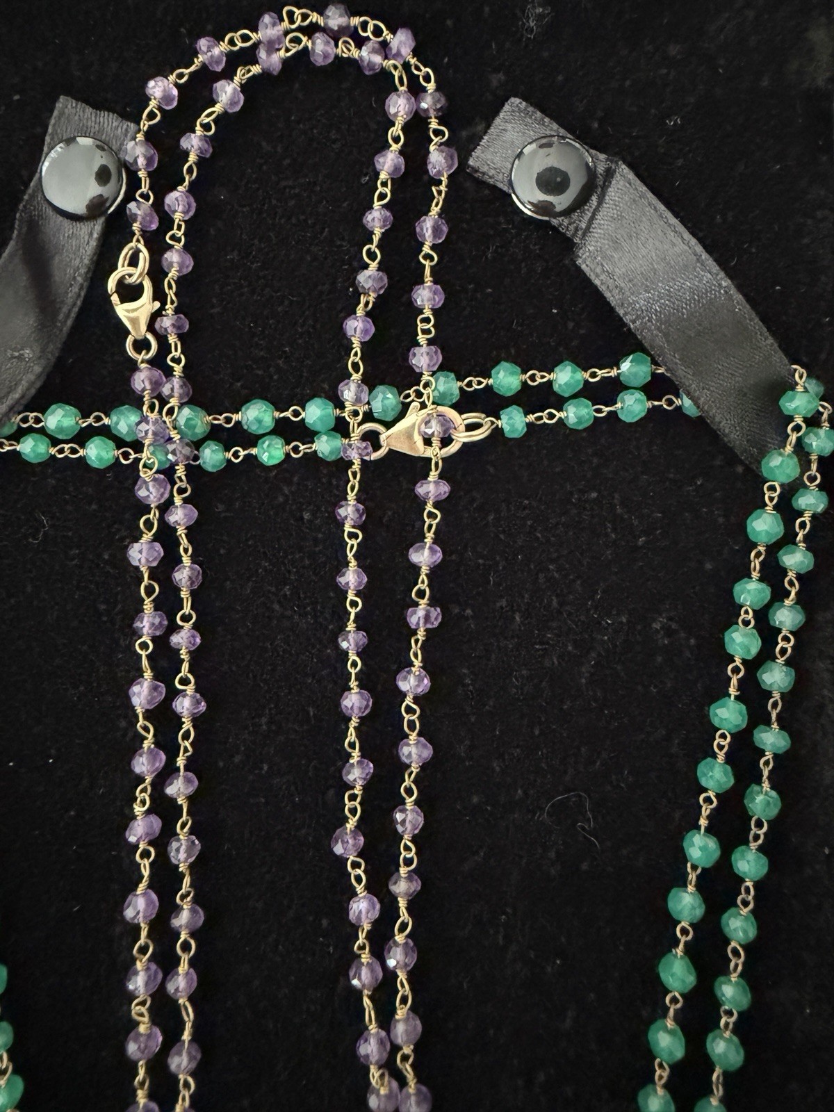 Two Single strand beaded necklace – One Is Green And One Is Purple