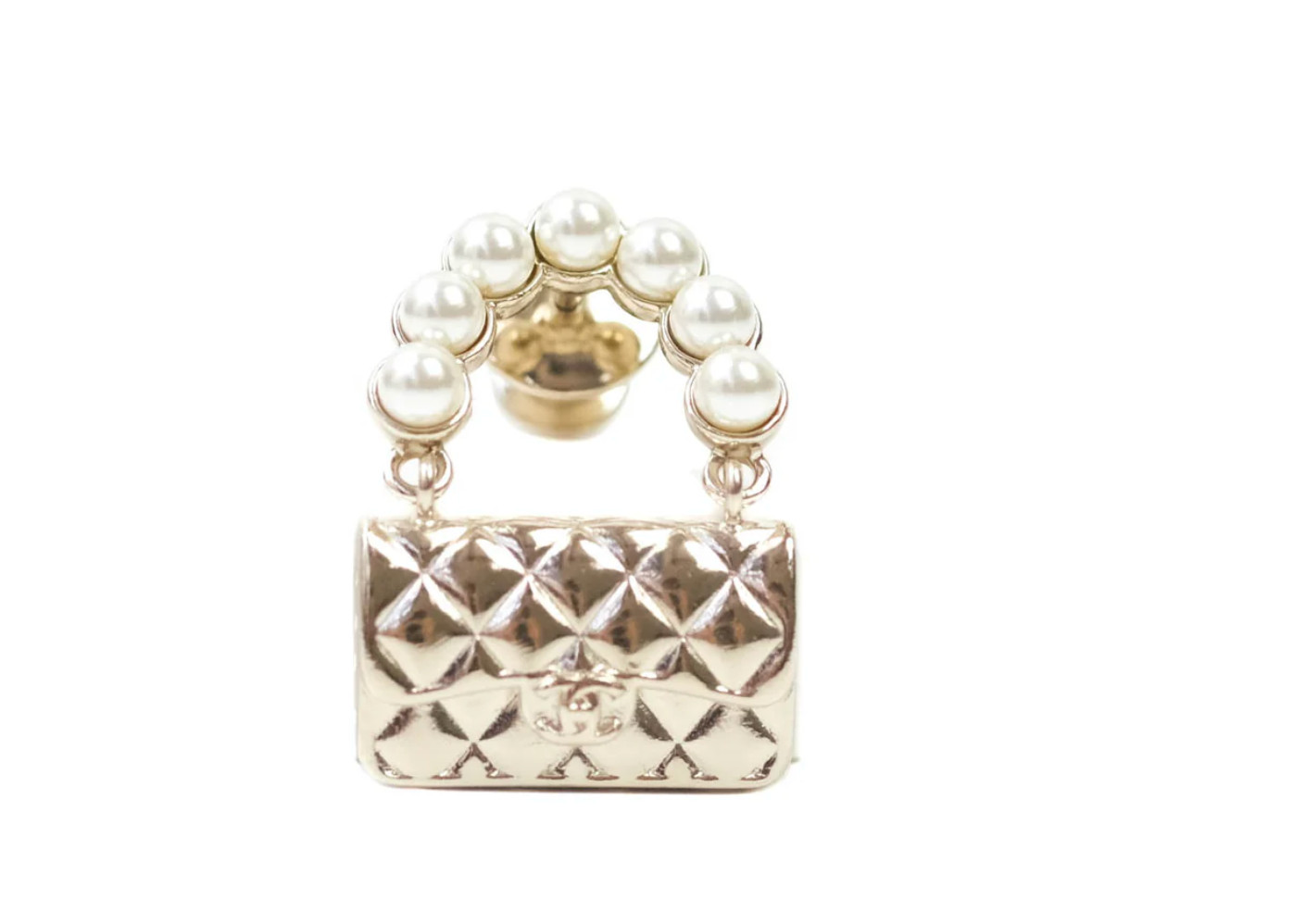 CHANEL Brooch Pin Badge CC Matelasse Bag Motif Faux Pearl