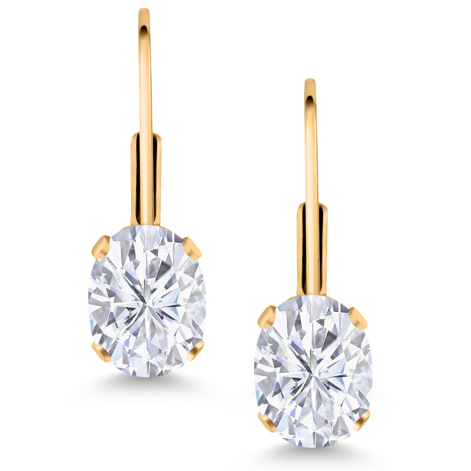 White Moissanite Yellow Gold Plated Leverback Earrings For Women (1.80 Cttw,