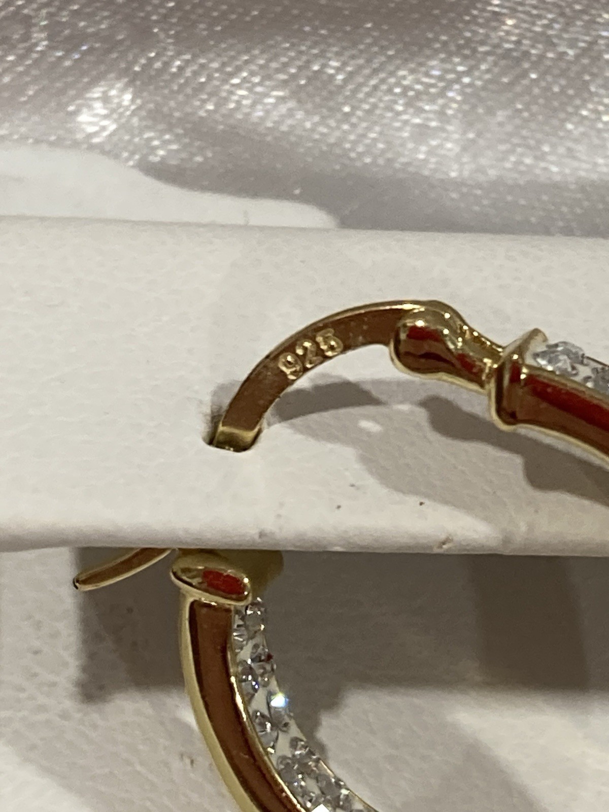 KOHLS 925 S Signed Sterling Silver Gold Vermeil Crystal Hoop EARRINGS -IN BOX-