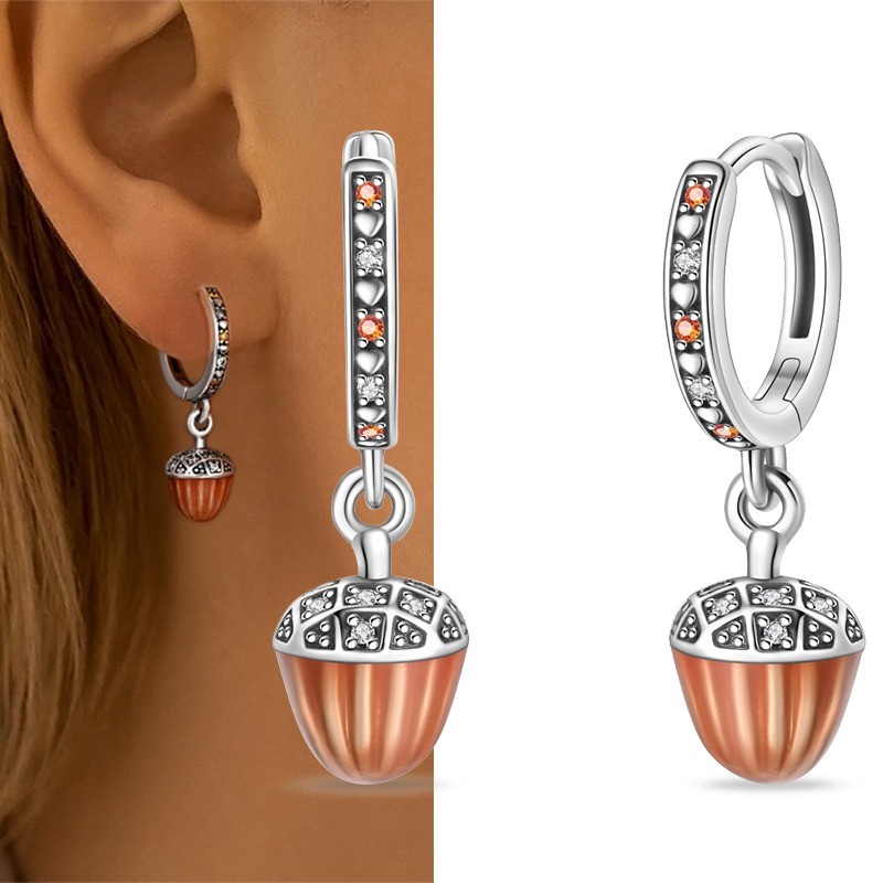 PANDACH 925 Sterling Silver Cute Pine Cone Drop Earrings For Women Jewelry Gifts