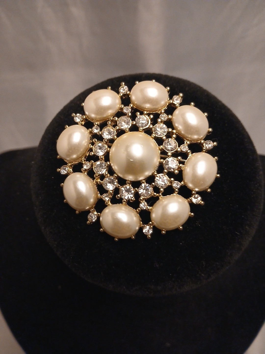 Monet Faux Pearl And Rhinestone Broch