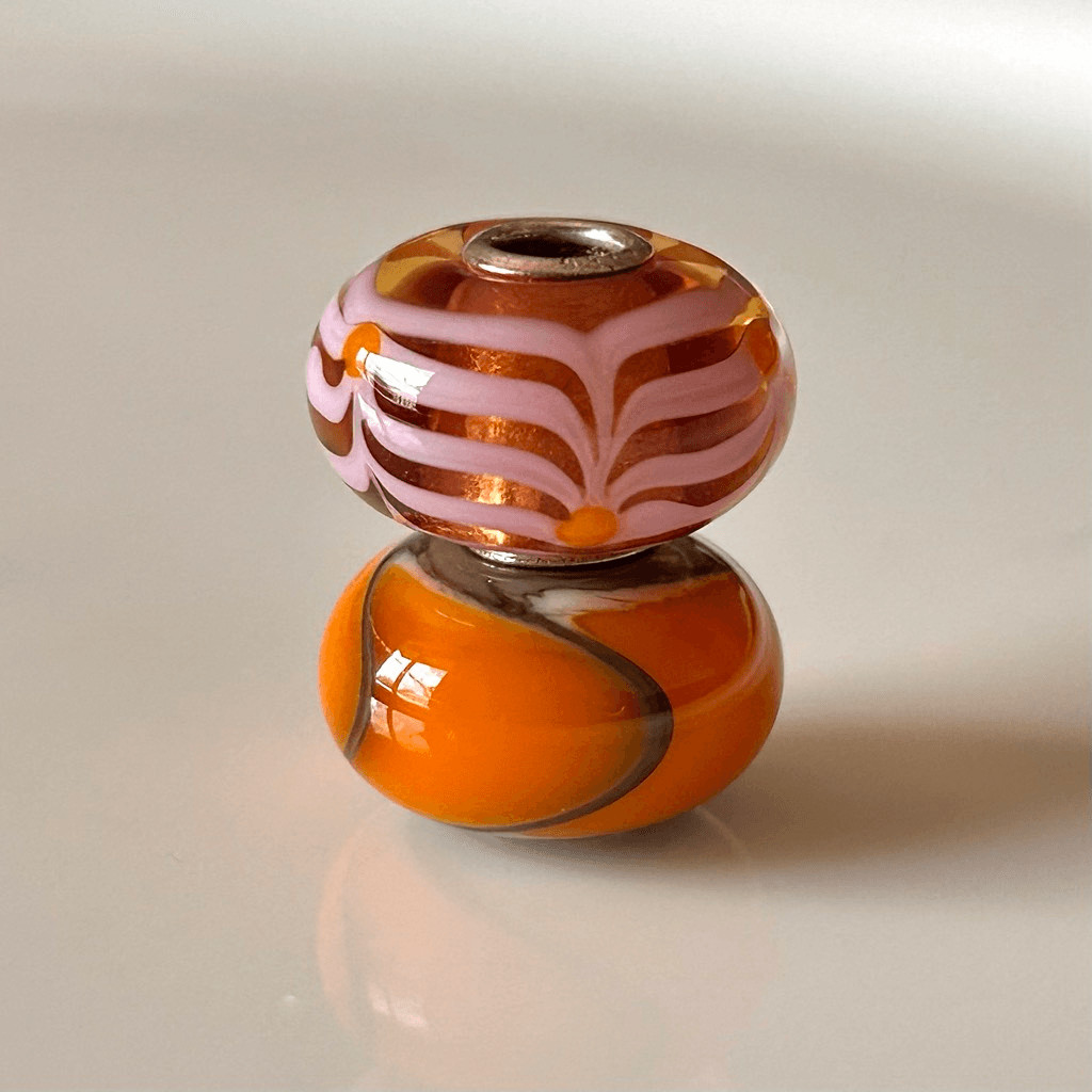 TROLLBEADS Lot of 2 Pink & Orange Beads LAA 925S Armadillo & Chevron Unique