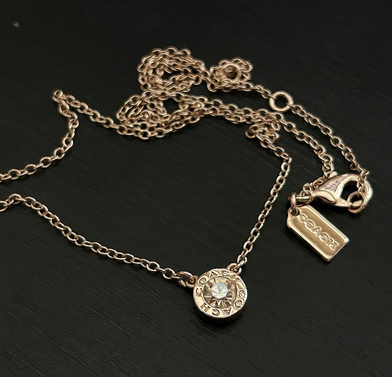 COACH Pendant Necklace Open Circle Crystal Rose Gold Tone F54514 Delicate 16-18″