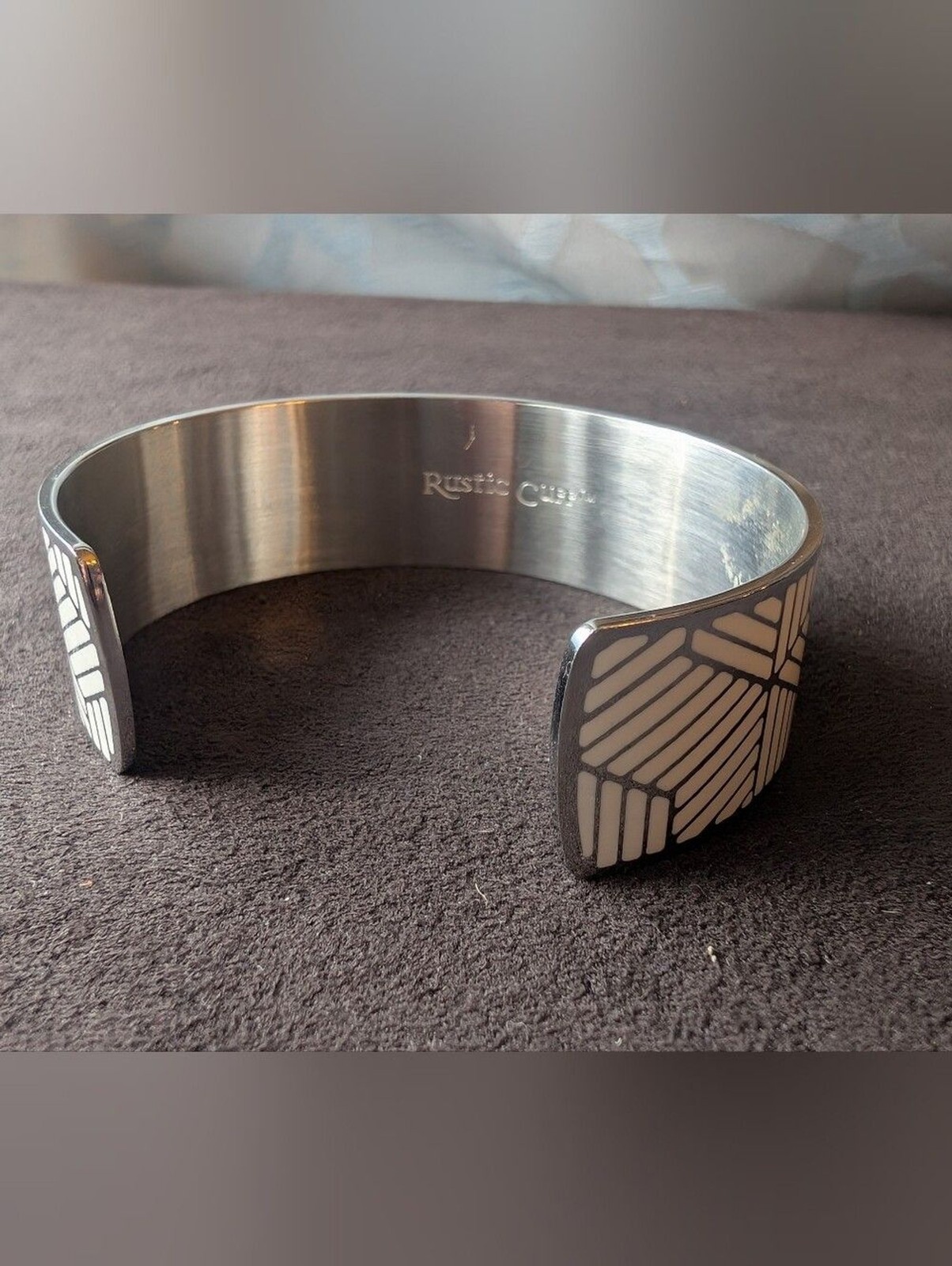 Rustic Cuff “Becca” Silver & White Geometric Enamel Cuff Bracelet
