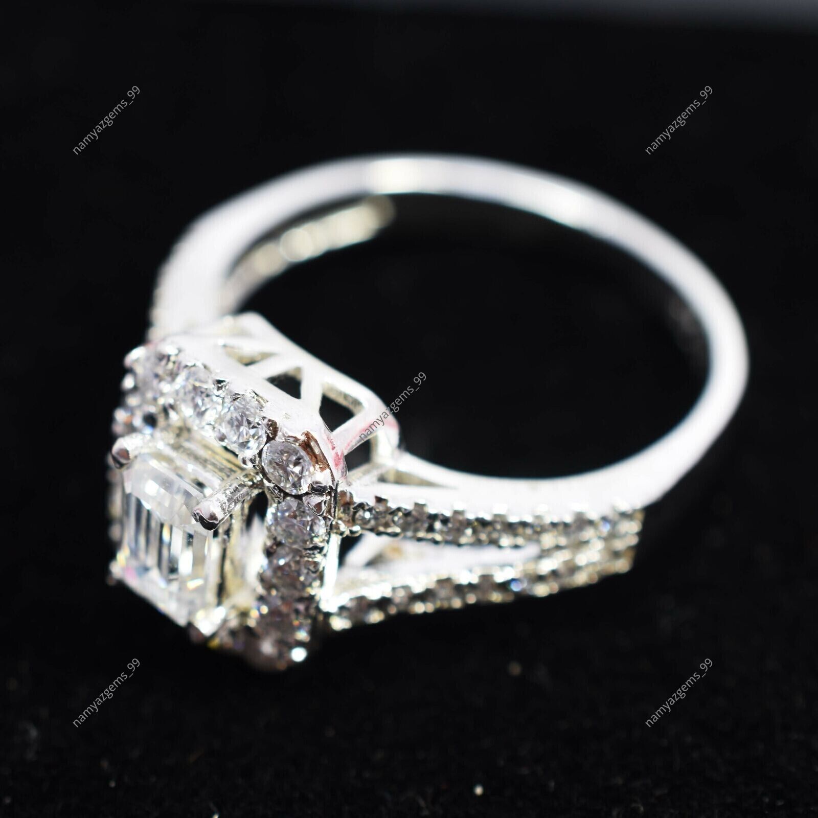 7×5 MM Synthetic White Moissanite Radiant VVS Beautiful Design 925 Silver Ring