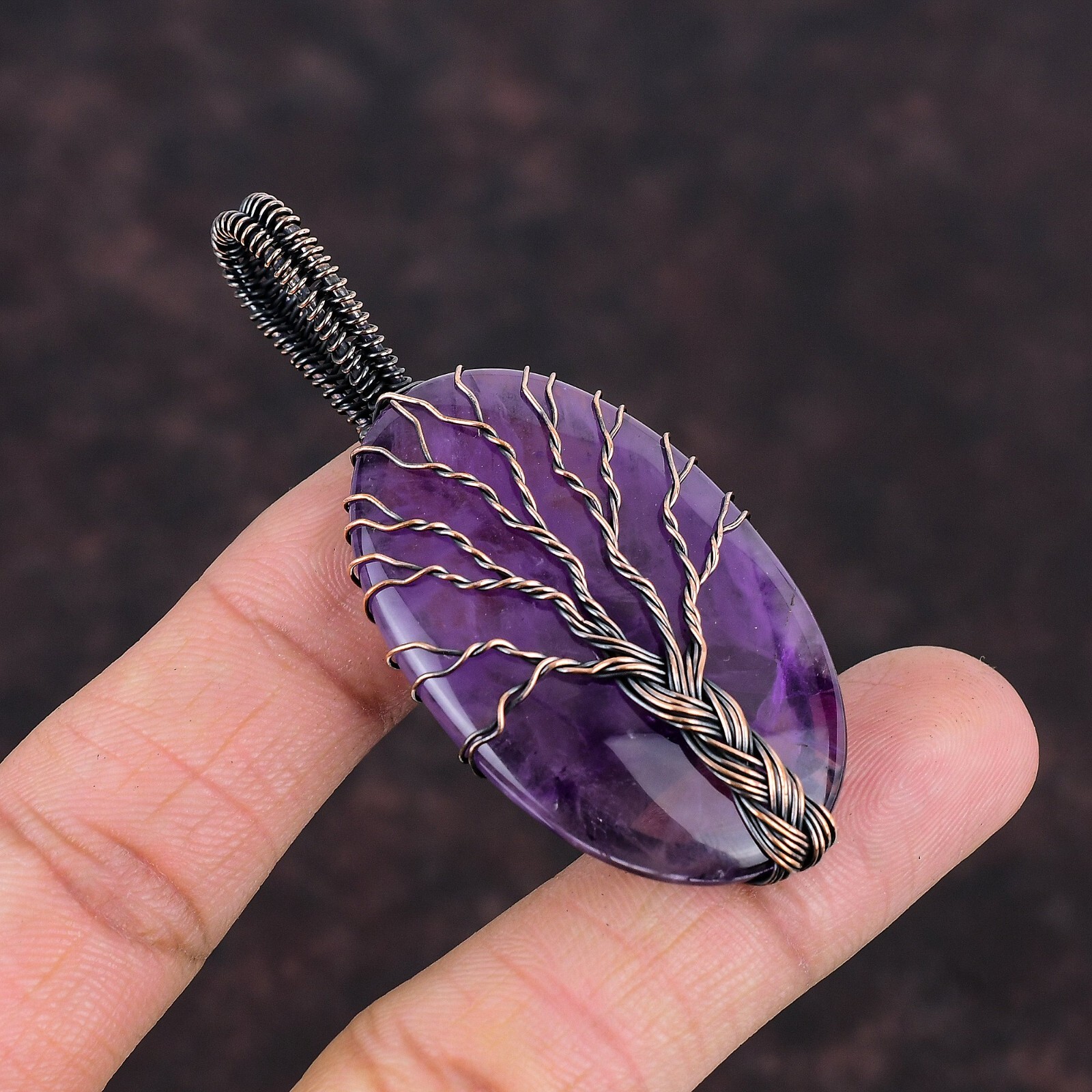 Star Amethyst Wire Wrapped Tree Of Life Pendant Handcrafted Copper Holiday 2.76″