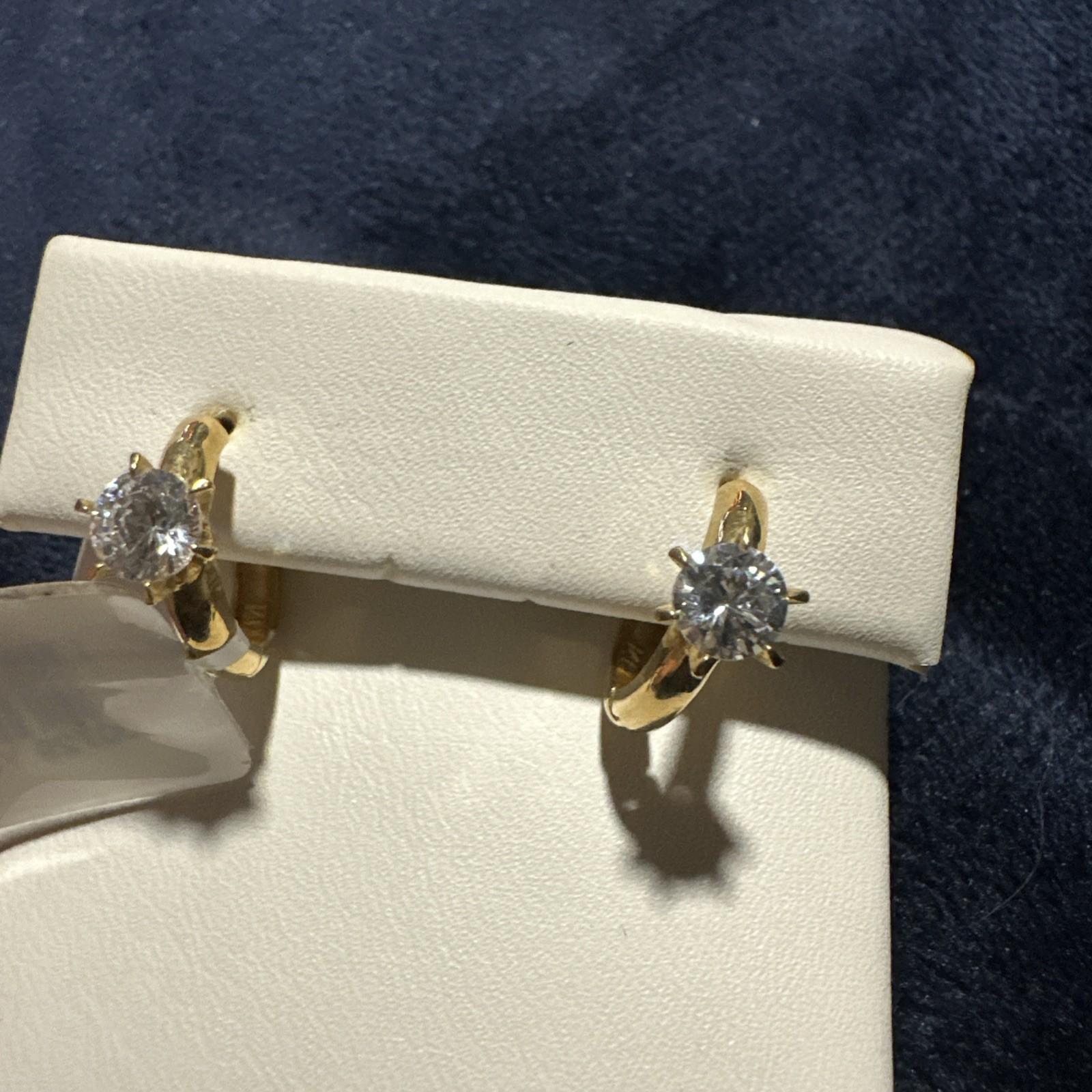 Yellow 14K Earrings With Large Round Cubic Zirconias 11.34-2.80 Weight 2.77 Gms