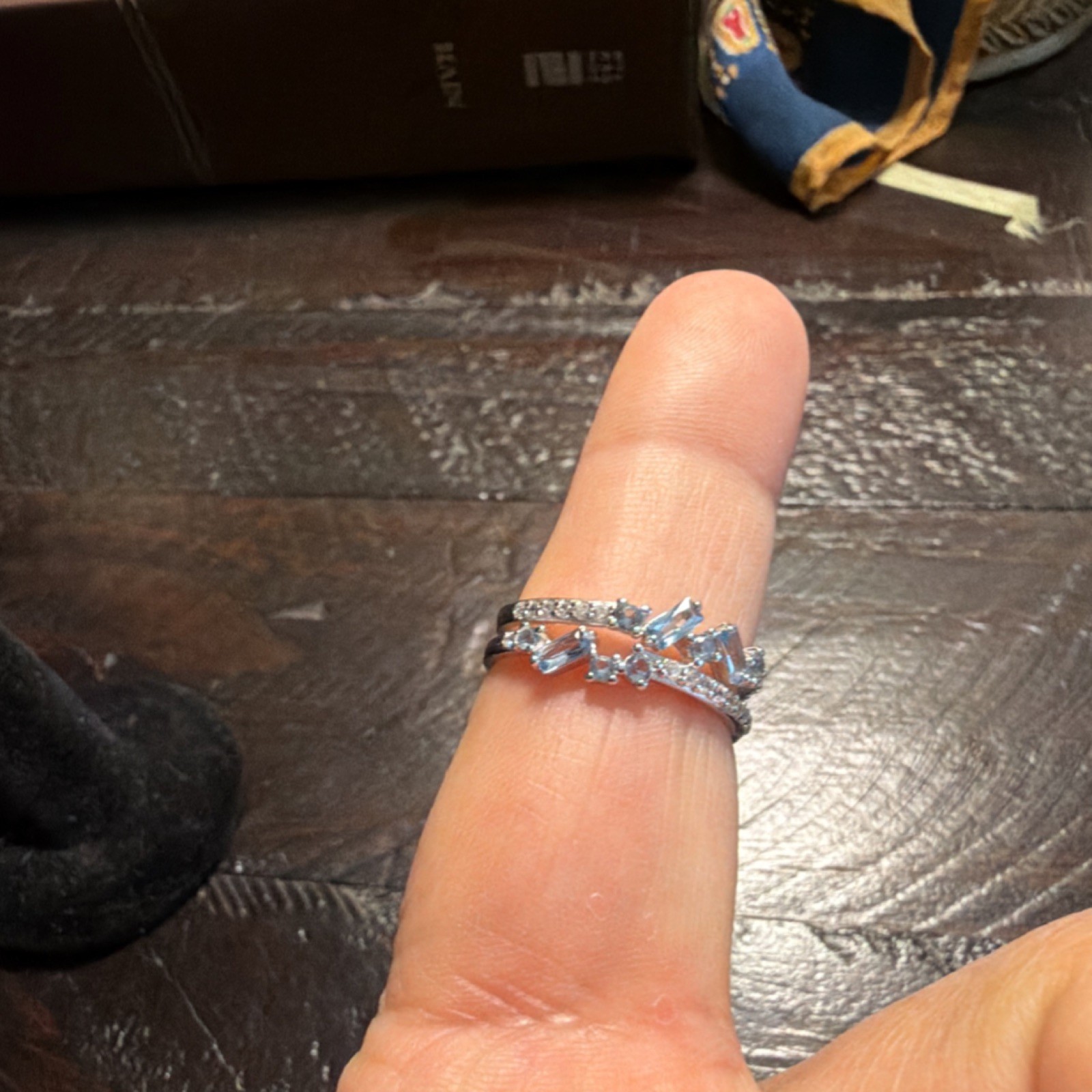 Silver Tone Clear Baguette & Round Stone Cocktail Band Ring Size 7