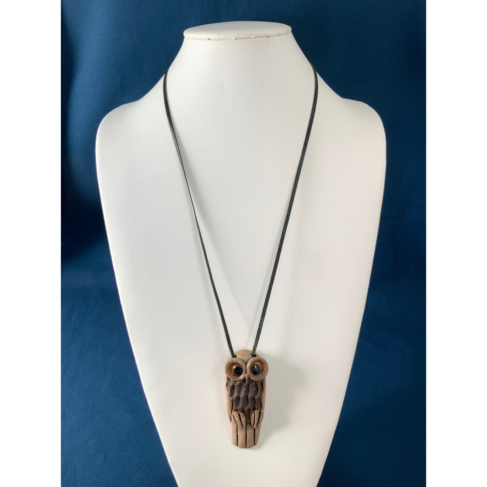 Brown Clay Owl Pendant Necklace