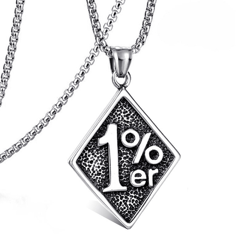 Mens One Percenter 1%er Pendant Necklace Biker Jewelry Stainless Steel Chain 24″