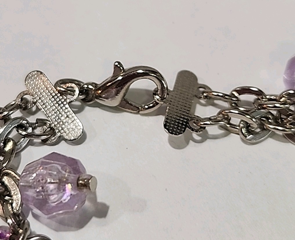 Purple And White Beaded Spring Bracelet With Lobster Clasp 7.5″