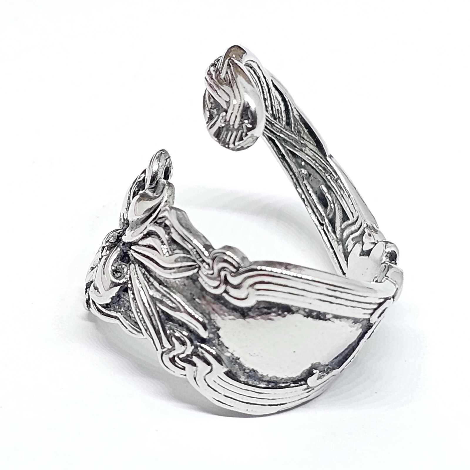 Lily Flower Spoon Ring Adjustable Silver Plated Stargazer Floral Boho & Boxed