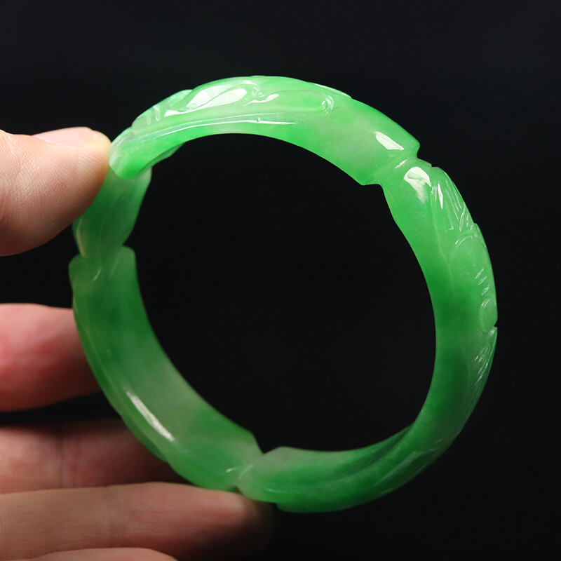 59mm Emerald Green Jadeite Jade Bangle Bracelet Hand-carved Dragon Phoenix 11991