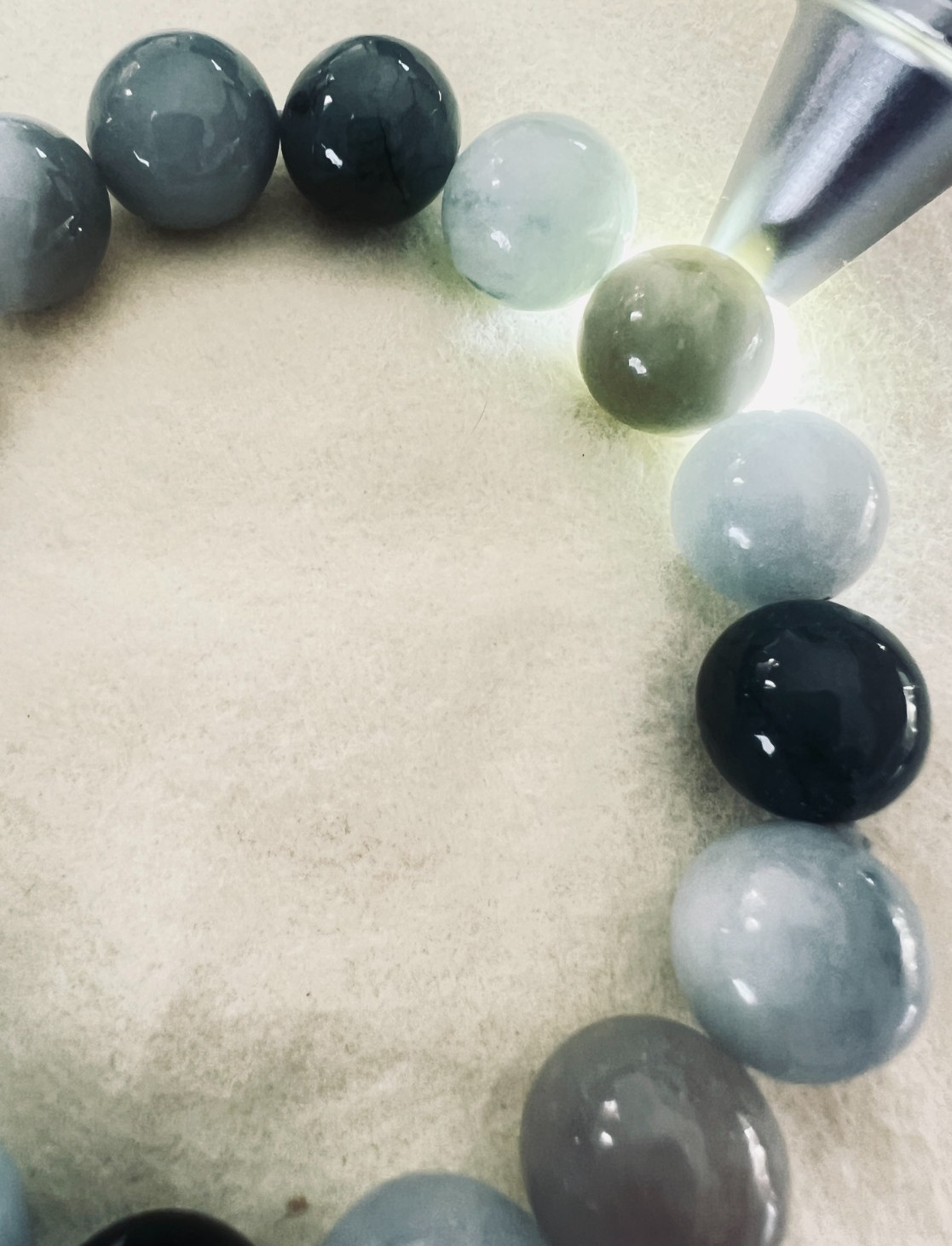 Burmeses Type A Jadeite Adjustable White Green Beaded Bracelet 13.5mm 翡翠缅紫绿