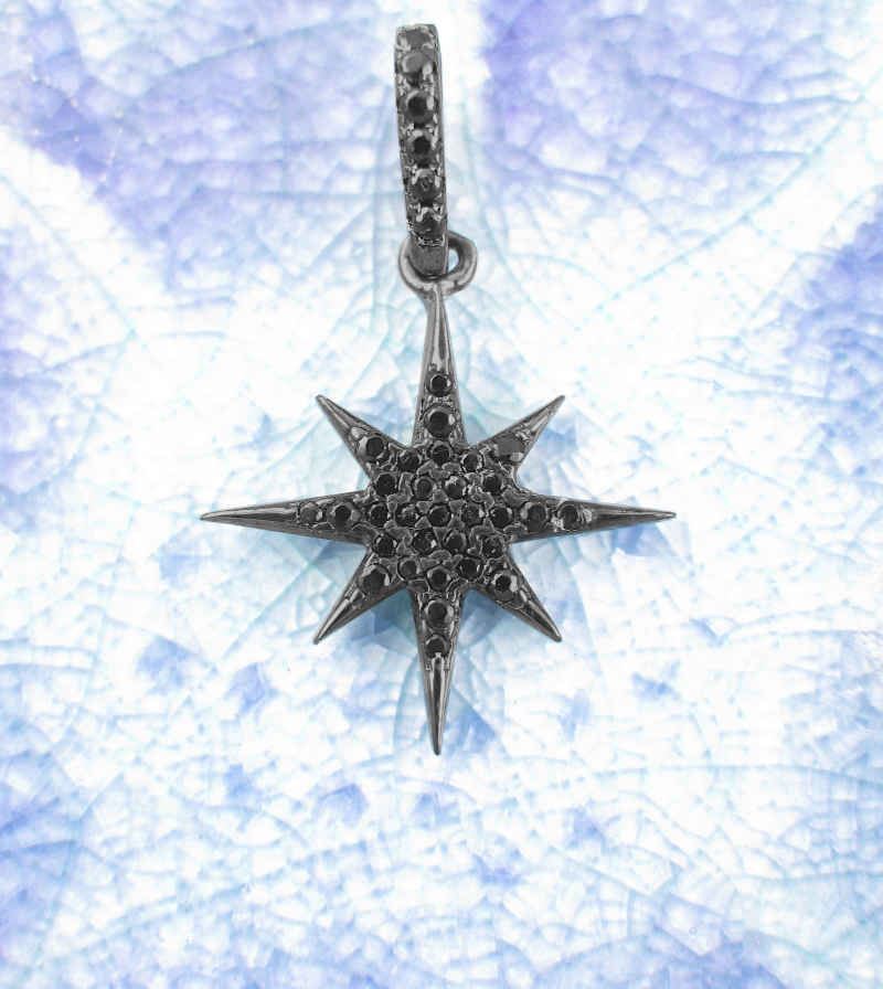 Small Black Star Pendant Rhodium CZ Starburst Tiny Dainty wh057