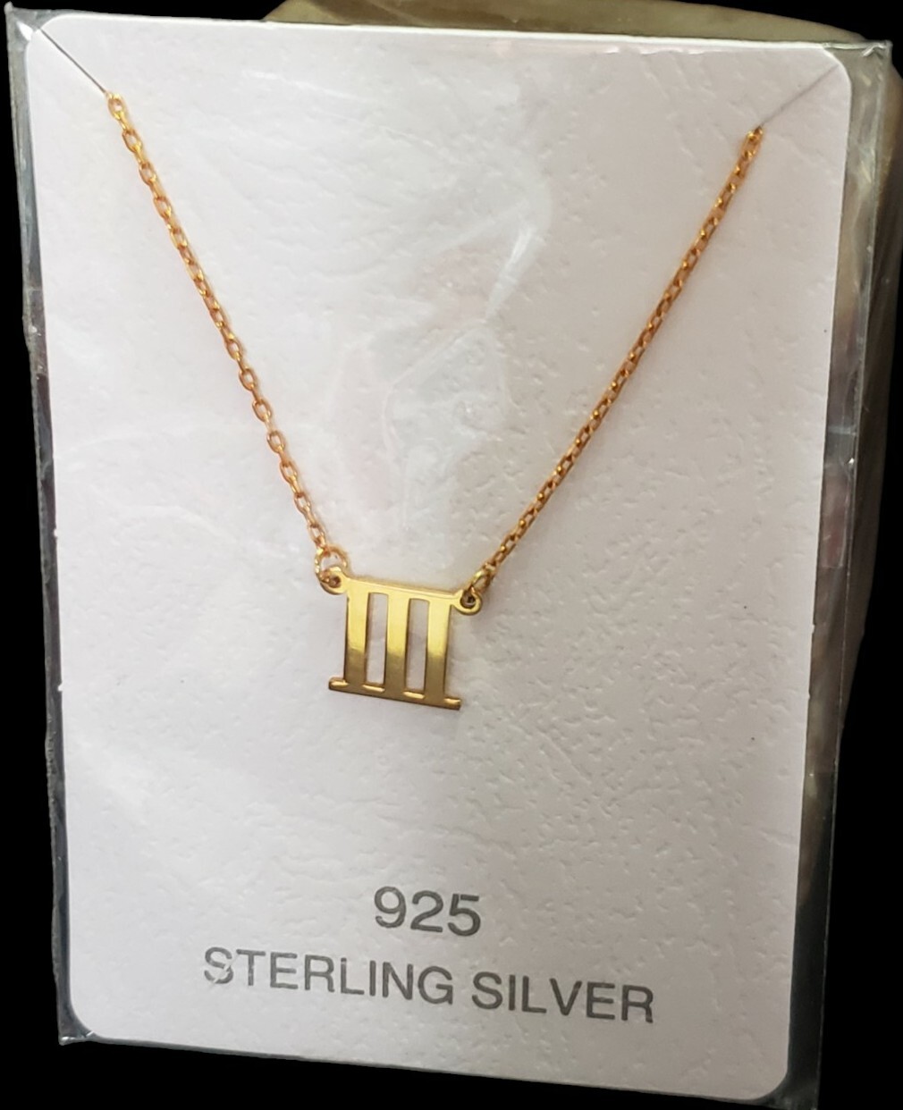 Gold Over Sterling Silver Roman Numeral III Three Necklace 16 Inch
