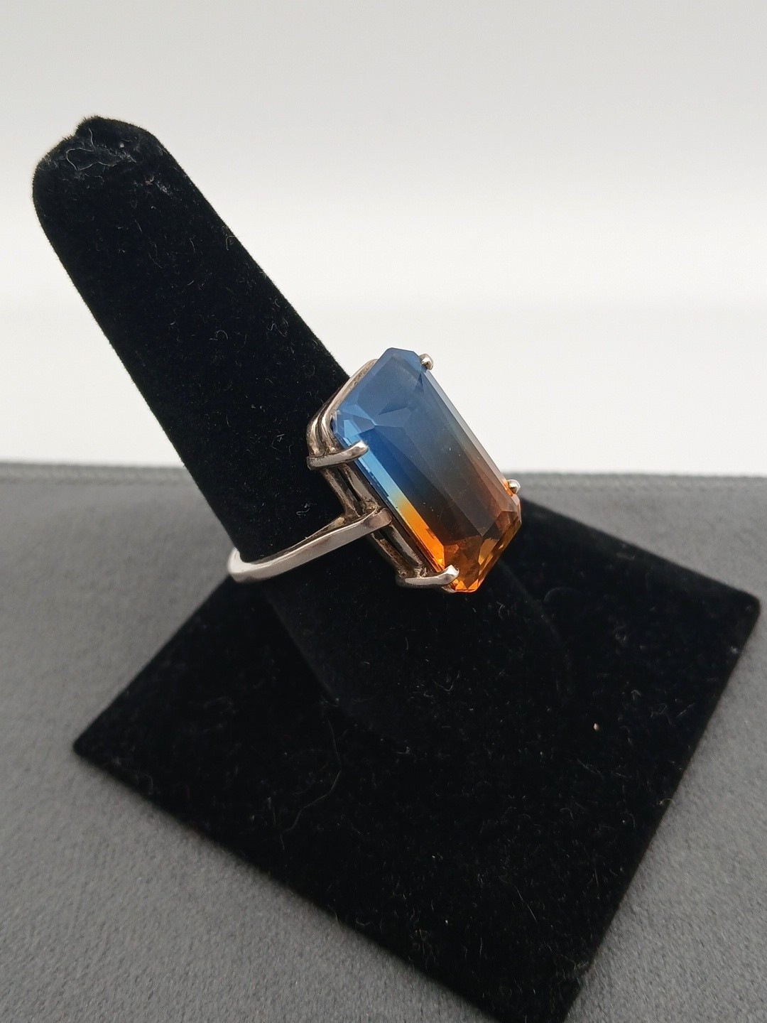 Sterling Silver 925 Bi-Color Lab Created Tourmaline Statement Ring Size 8.75″