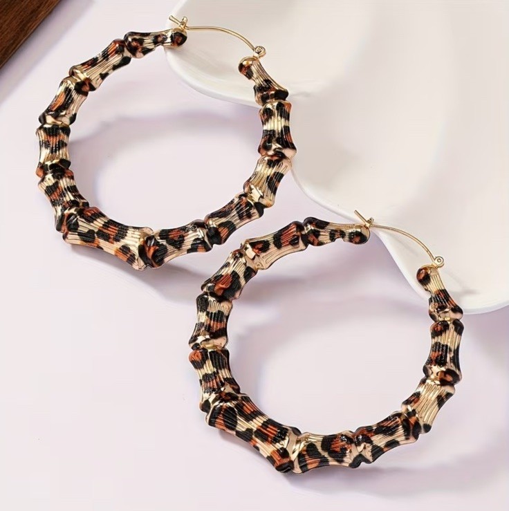 Big Earrings Leopard Print Hoops Round Gold Chunky Statement Large