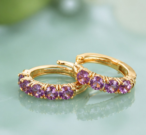 2Ct Round Cut Simulated Amethyst Engagement Hoop Earrings 14K Yellow Gold Plated
