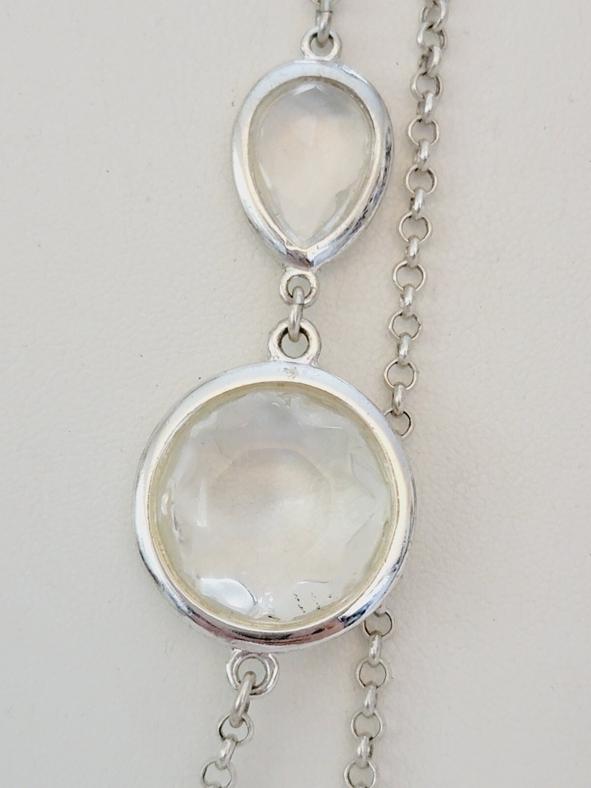 Alfani Glass Faceted Bezel Stones Mixed Shapes Silver Tone Chain Necklace 38″ L