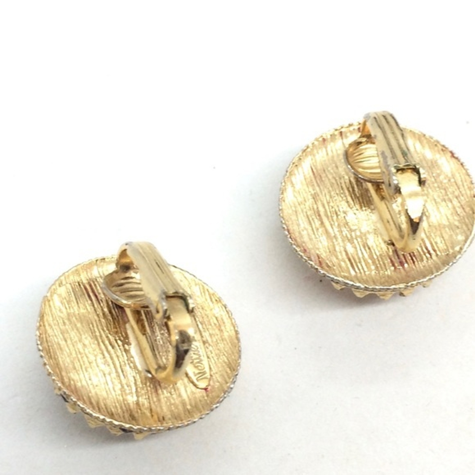 VINTAGE NETTIE ROSENSTEIN CLIP ON EARRINGS FAUX PEARL RHINESTONES GOLD TONE