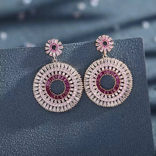 Lab-Created Pink Sapphire Wedding Hoop Chandelier Earrings 18k Gold Plated Gift