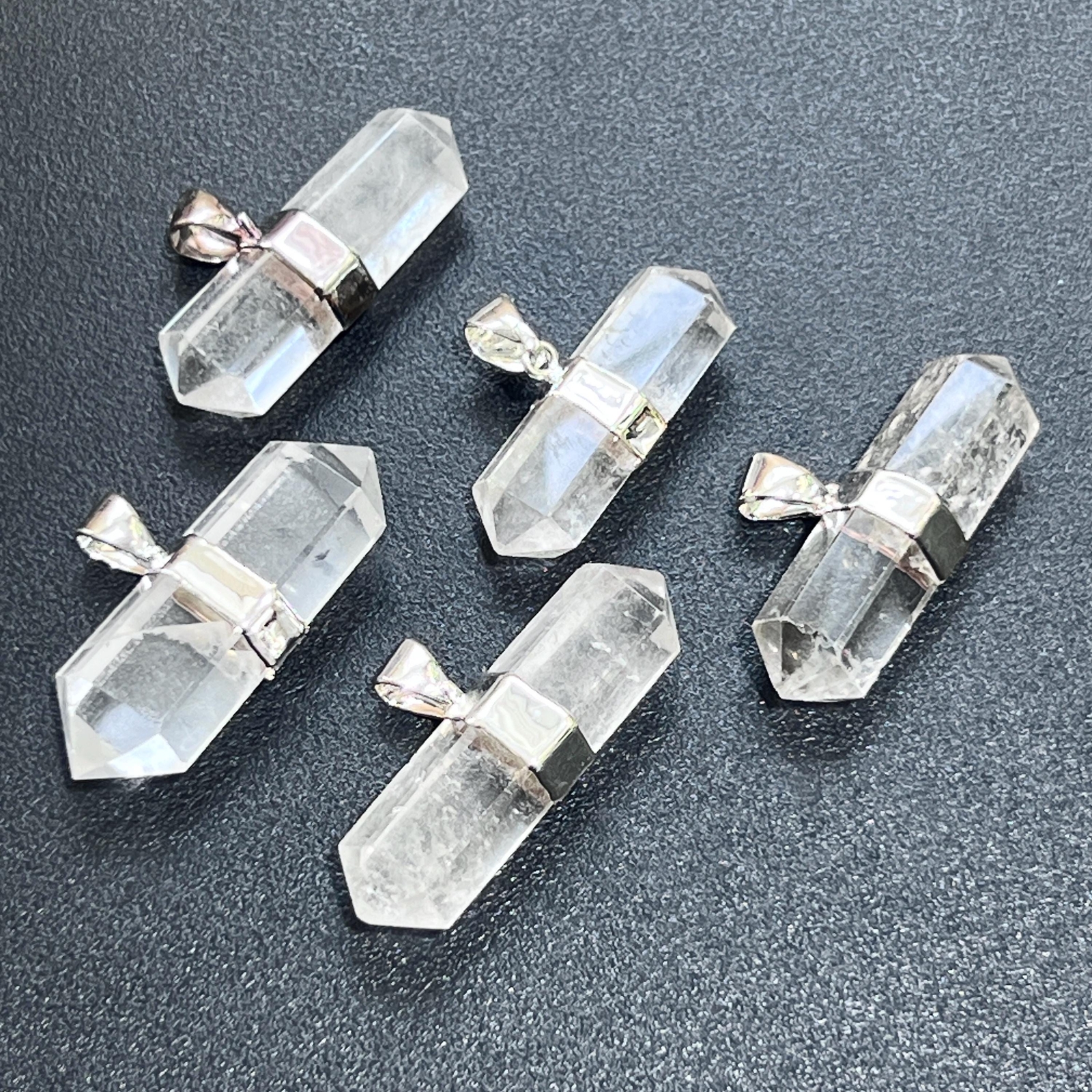 Quartz Crystal Double Terminated Faceted Point Pendant (Silver Plated) Jewelry
