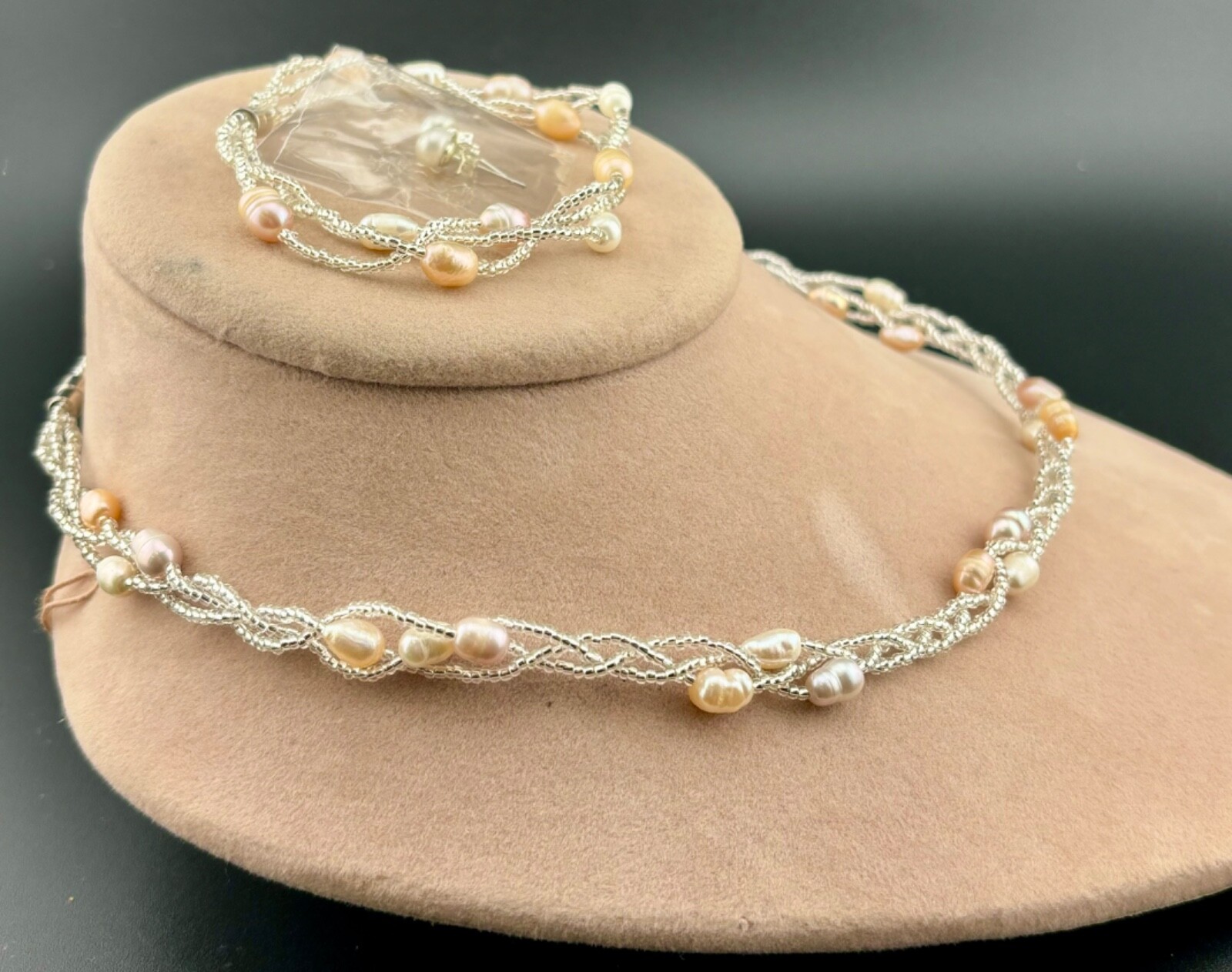 New Without Tags Freshwater Pearl and Glass Seed Bead Multi-Strand Necklace Set