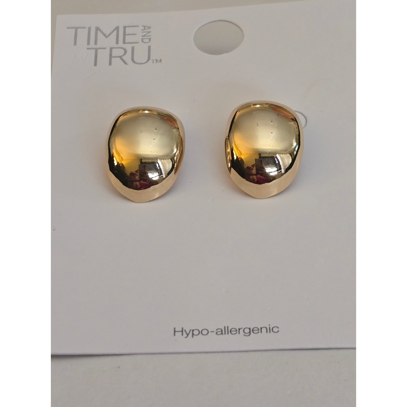 Time and Tru Gold Tone Dome Stud Earrings Hypoallergenic Maximalist Chunky