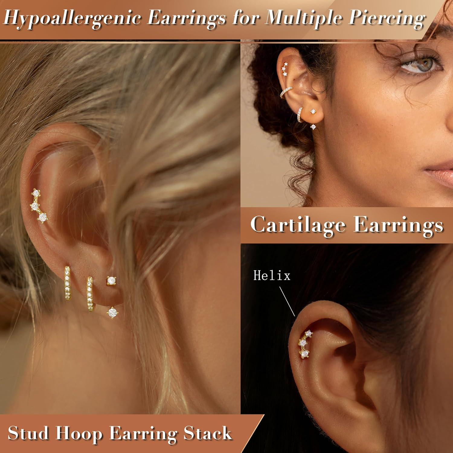 3 Pairs Dainty Small Earrings Set for Women Trendy, Birthstone Stud Huggie Hoop