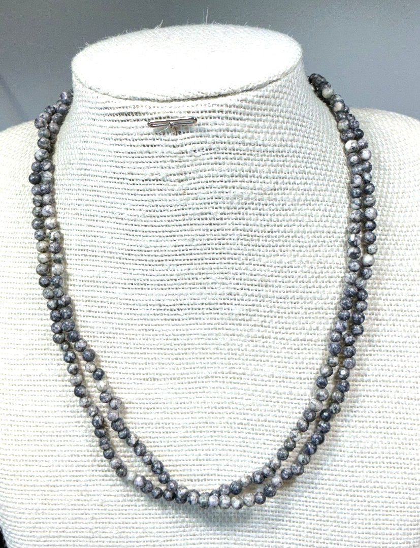 Fashion Necklace Black Marbled Picasso Jasper Stone Beaded Strand Lot 104