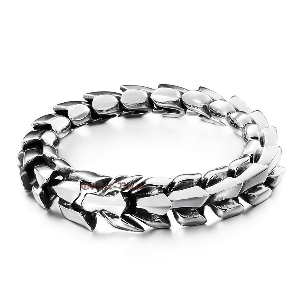 Men’s Norse Viking Ouroboros Dragon Bone Chain Gunmetal Stainless Steel Bracelet