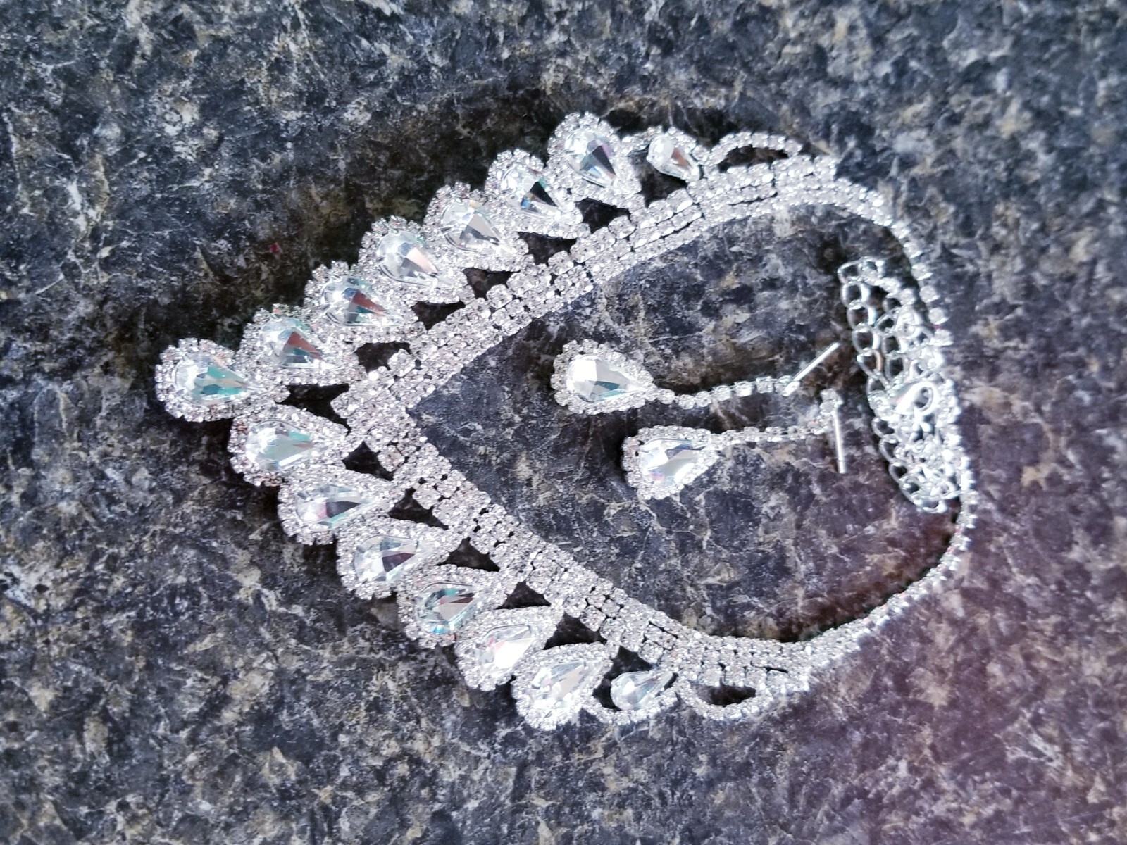 Clear Rhinestone Necklace Earring Set Bridal Prom Pageant Statement Drag Queen