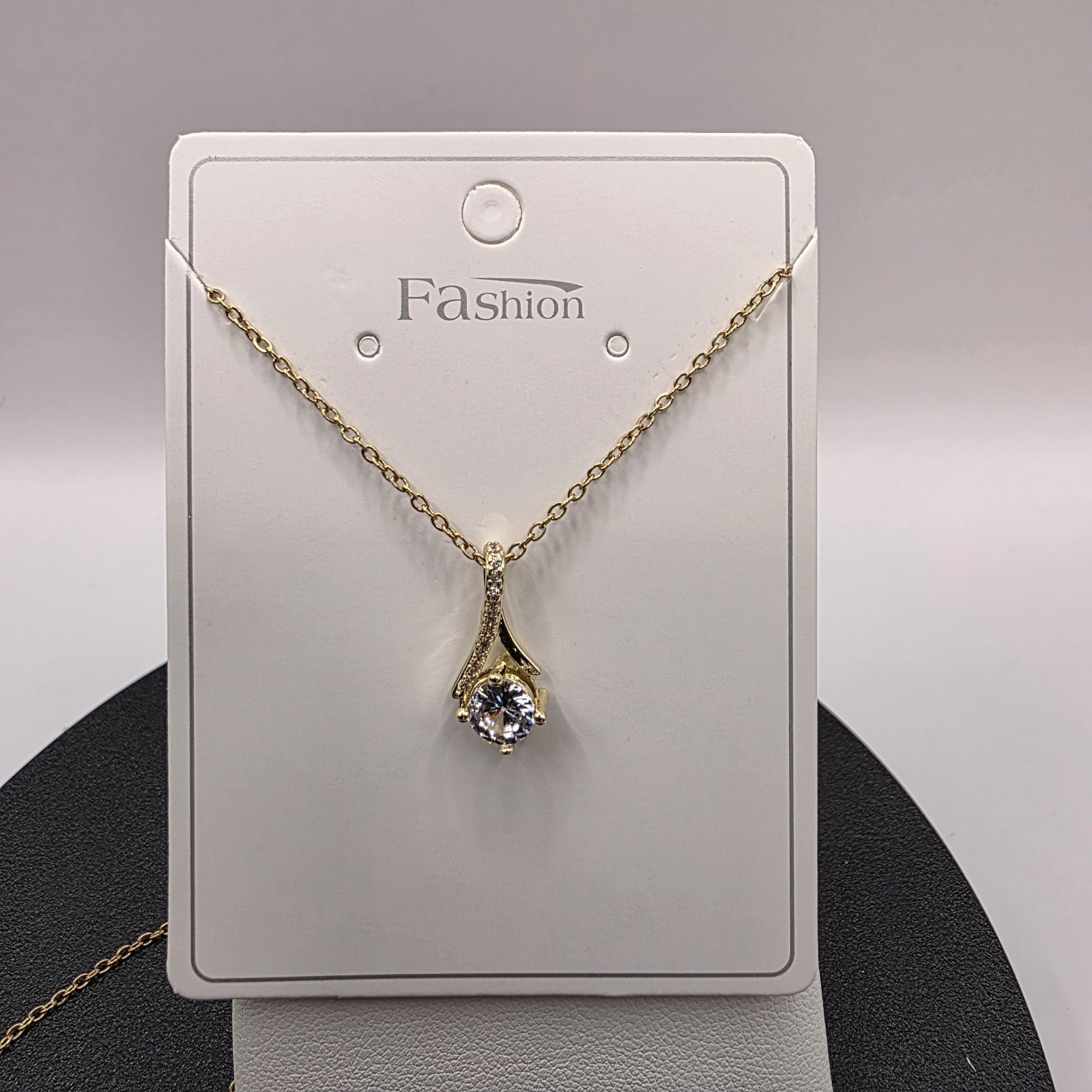 Stainless Steel Copper Plated 16″Necklace w/18mm Pendant, 7mm Cz &Accents