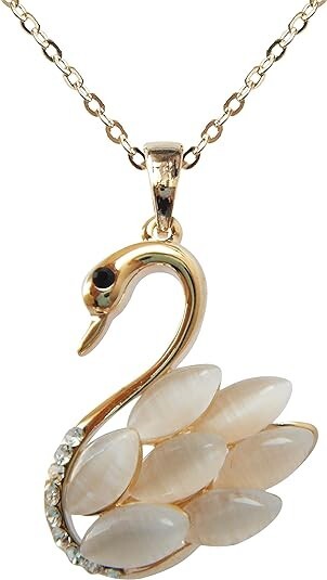 Navachi Gold Plated Swan Bird Created-opal Crystal Pendant + 16″ Necklace