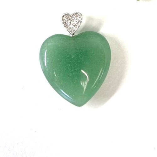 Gemstone Heart Pendant Green Aventurine Beautiful .75″ w/ Heart Bail
