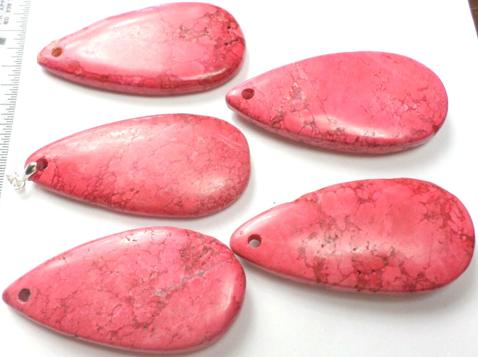 5 Huge Deep Pink Magnesite Teardrops Gemstone Cabochon Bead Pendants 60x30x8mm