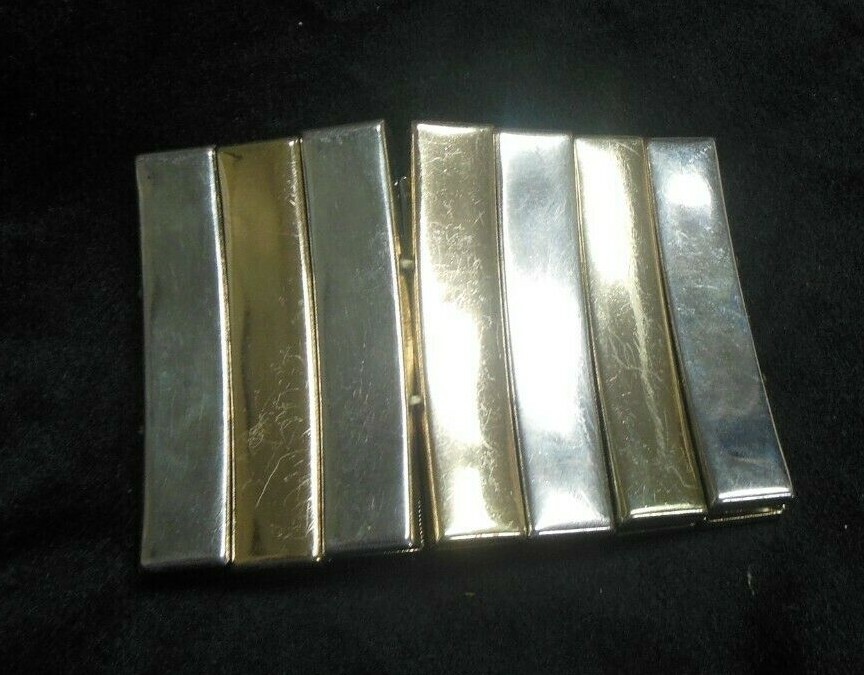 ladies stretch bracelet goldtone silvertone bars fits 6″-7″ wrists 2 1/4″ width