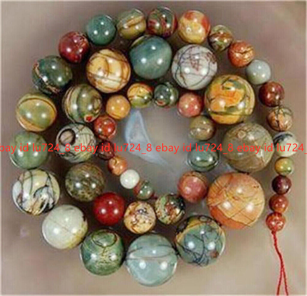 Natural 6-14mm Multicolor Picasso Jasper Round Gemstone Beads Necklace 18″ AAA