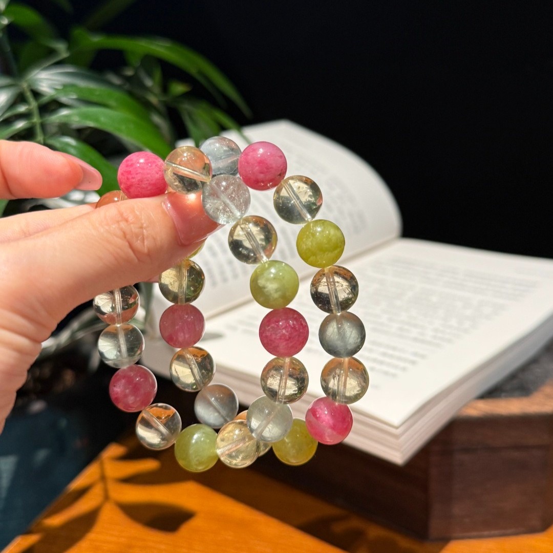 11mm Natural Yellow Crystal Green Fluorite Cherry Blossom Crystal Bracelet