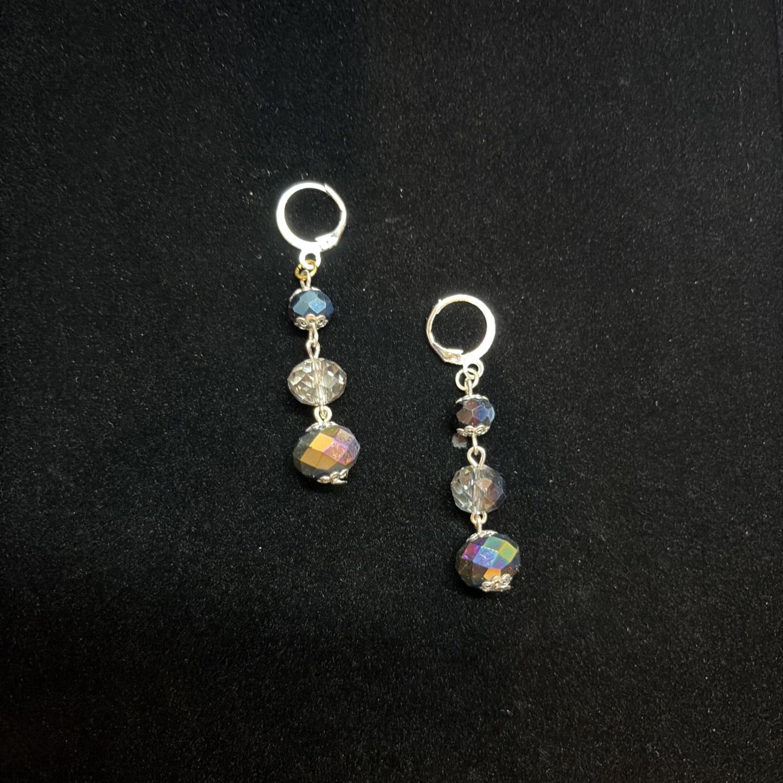 Handmade Rainbow Silver Beaded Glass Crystal Dangle Fashion Earrings