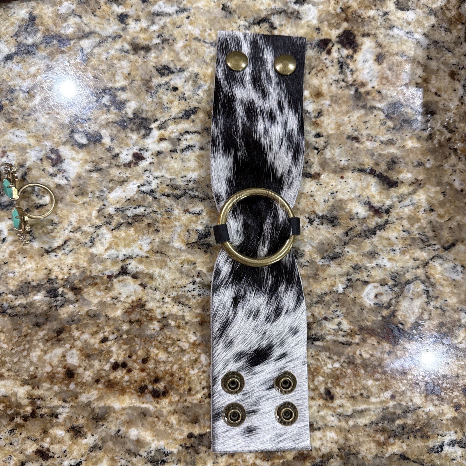 Cowhide Hair-on Cuff Bracelet Snap Hardware 9” Length