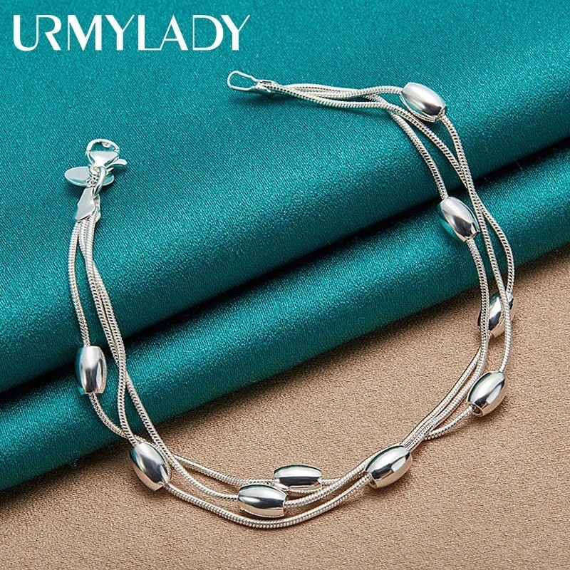 925 Sterling Silver Bracelet Chain Elegant Beaded Jewelry Women Wedding Gift