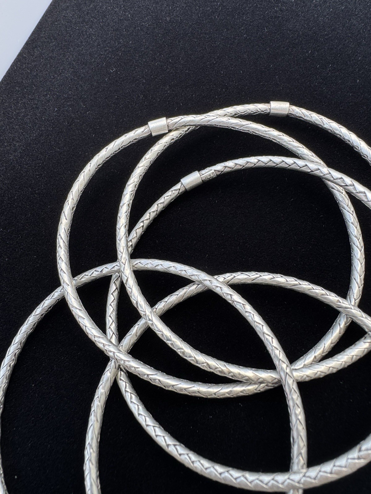 5 Pc 925 Sterling Silver Slip-On Bangle Bracelet Set Woven Wheat 52.69g Heavy