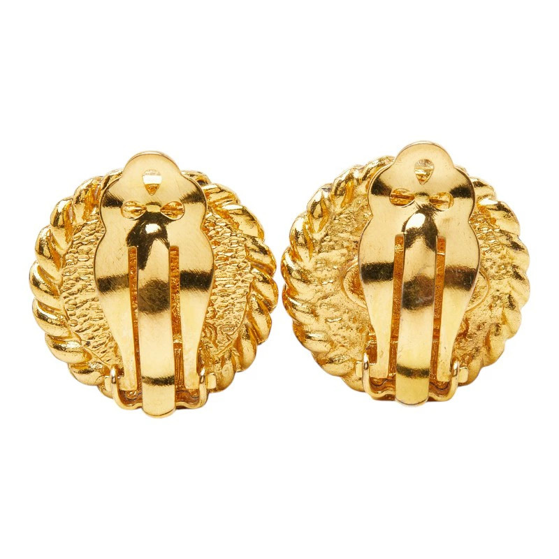 Chanel Coco Mark Gripoix Earrings Gold and Red Plated Glass 20.4 x 20.4mm Women