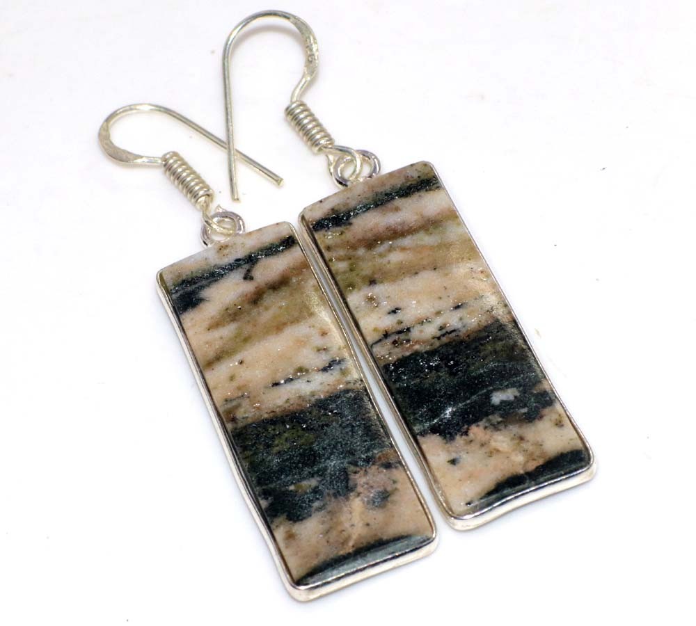 925 Silver Plated Imperial Jasper Earrings Jewelry Size 2.3″ GW