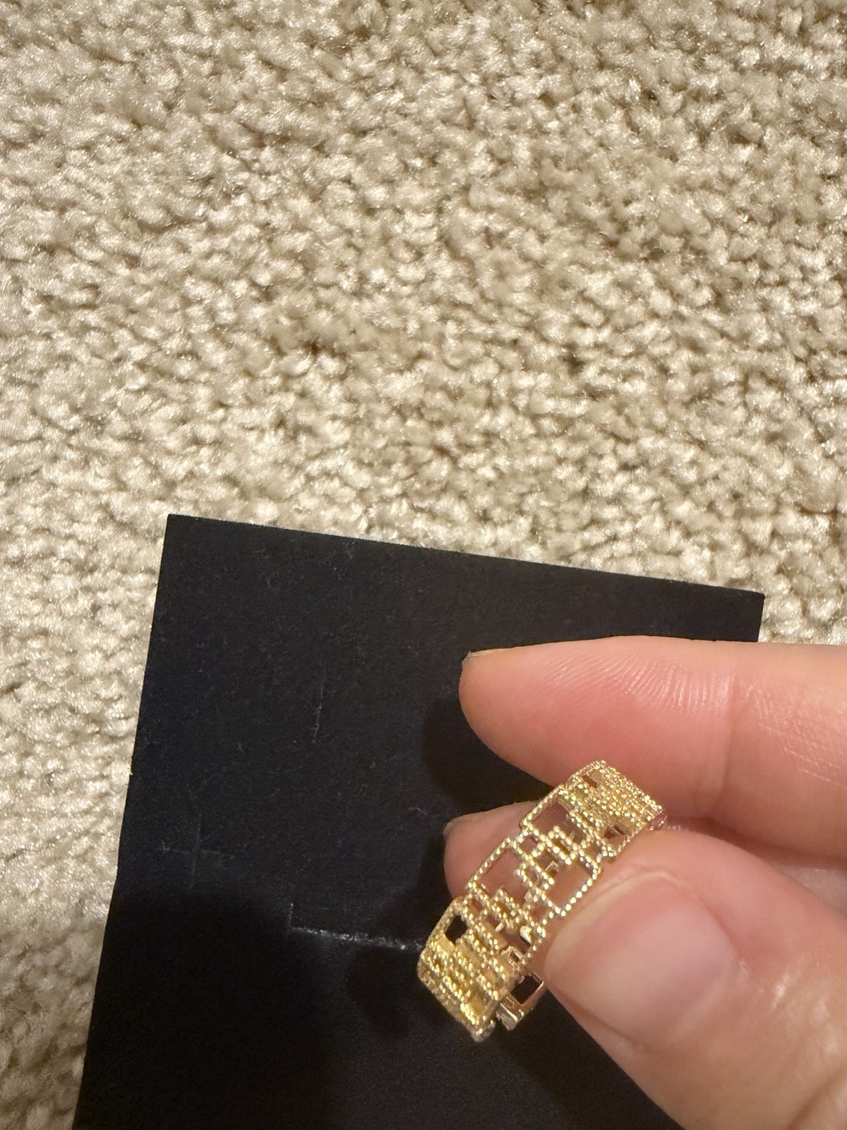 Gold Tone Geometric Cutout Adjustable Open Band Ring No Stone Size 8