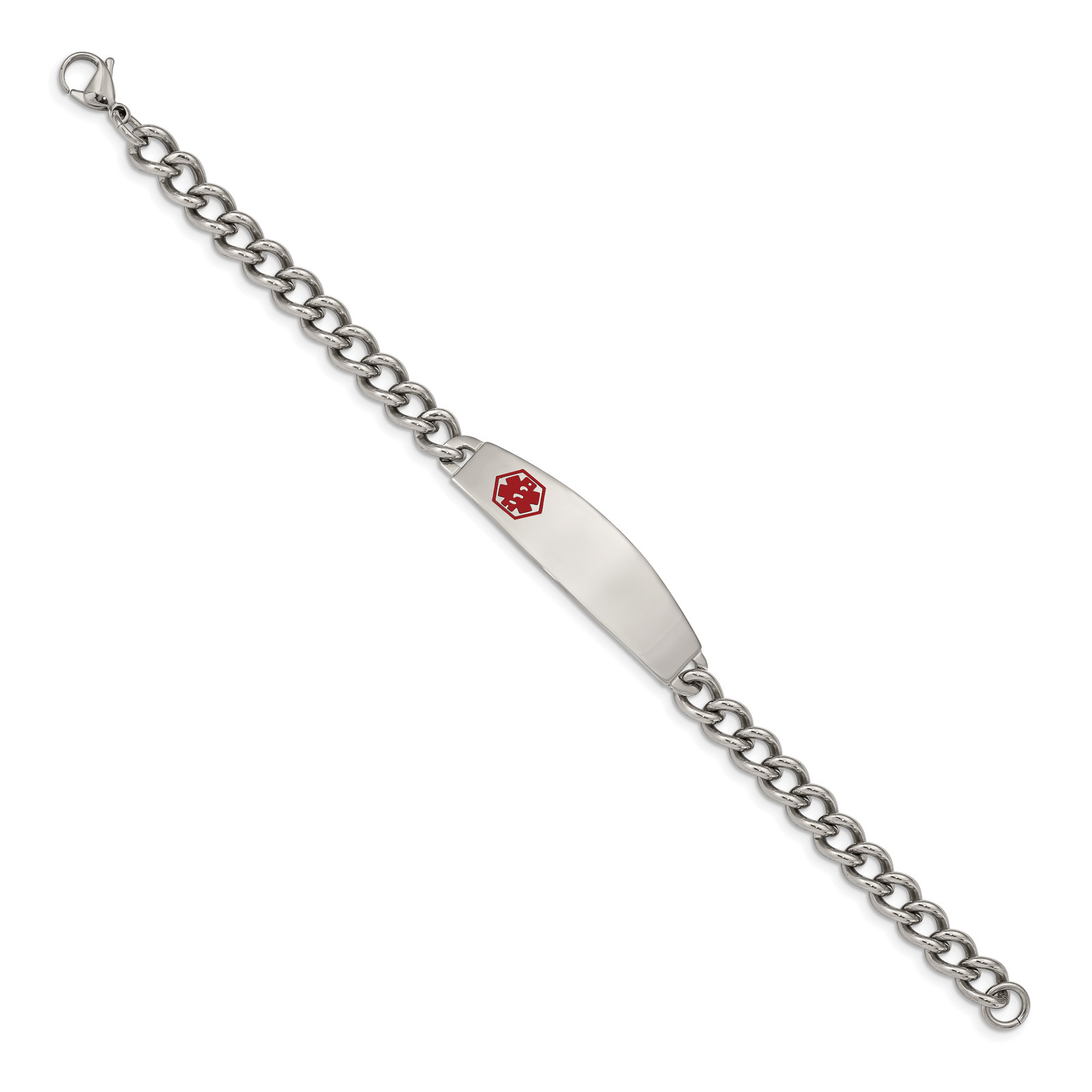 Chisel Stainless Steel Polished with Red Enamel Medical ID 8.5 inch Curb Chain B