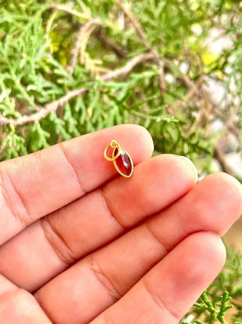 Natural Garnet Marquise Pendant 4x8mm, January Birthstone Charm Solid 14K 18K